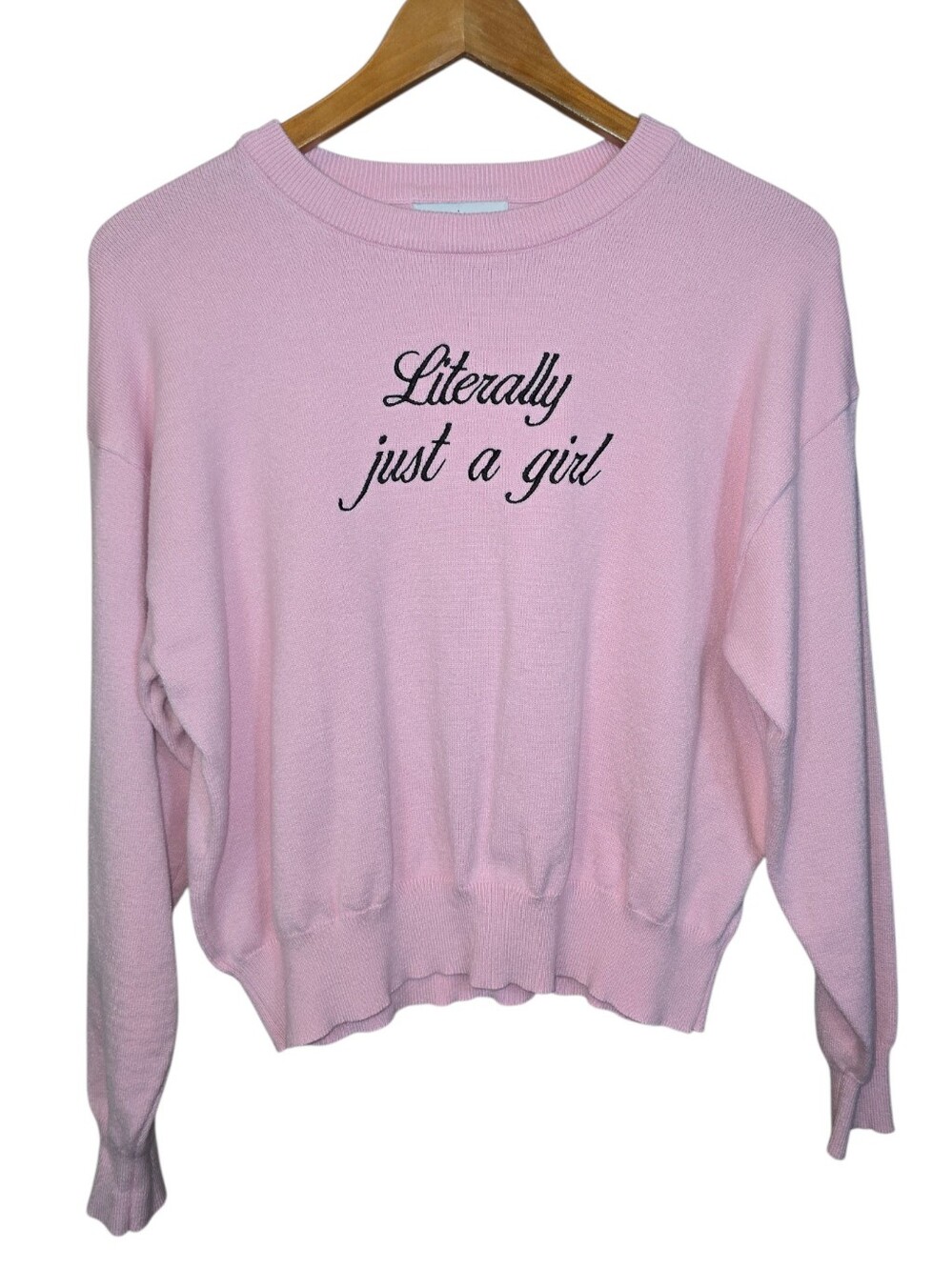 Urban Weekend Coquette Literally Just a Girl Pink Knit Sweater Size Medium